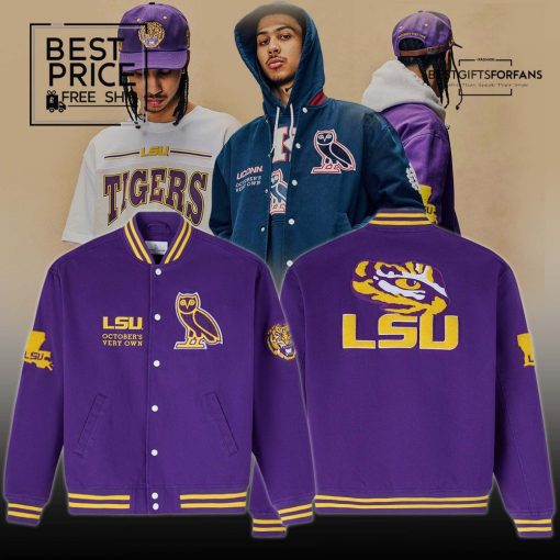 OVO x LSU Tigers Time To Shine Full-Snap Varsity Baseball Jacket