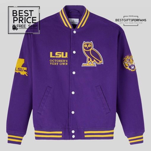 OVO x LSU Tigers Time To Shine Full-Snap Varsity Baseball Jacket