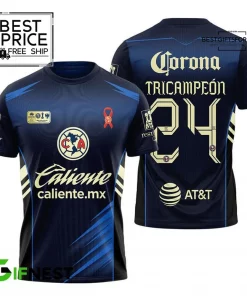 Club América Corona Tricampeón 14 Navy Commemorative Limited Edition Football Jersey
