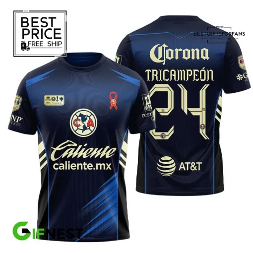 Club América Corona Tricampeón 14 Navy Commemorative Limited Edition Football Jersey