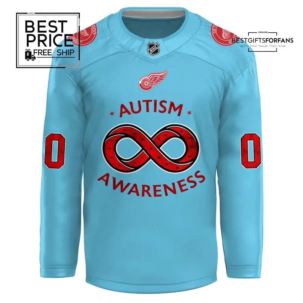 Detroit Red Wings Autism Awareness Custom Hockey Jersey & Cap Set Detroit Red Wings Autism Awareness Custom Hockey Jersey & Cap Set