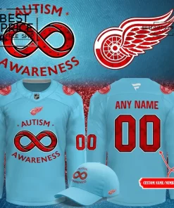 Detroit Red Wings Autism Awareness Custom Hockey Jersey & Cap Set