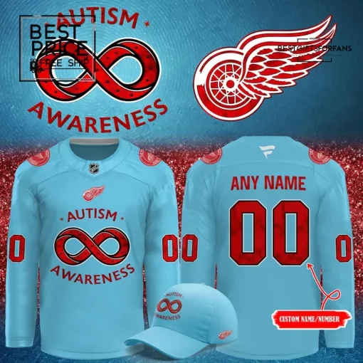 Detroit Red Wings Autism Awareness Custom Hockey Jersey & Cap Set