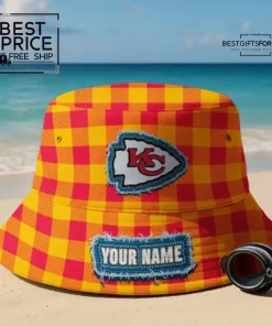 Kansas City Chiefs Checkered Custom Name Bucket Hat