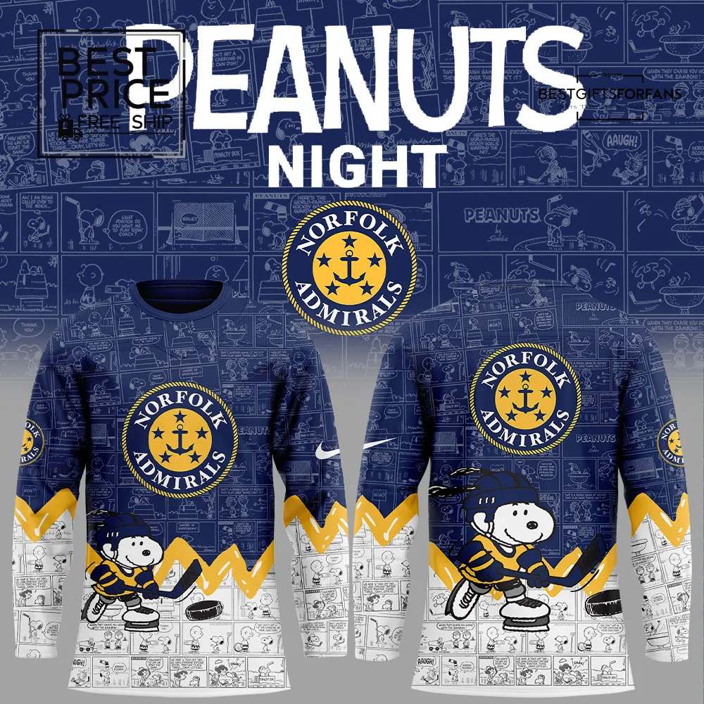 Norfolk Admirals Peanuts Night Limited Edition Hockey Jersey Norfolk Admirals Peanuts Night Limited Edition Hockey Jersey