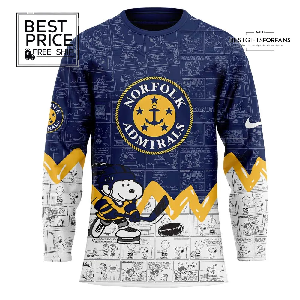 Norfolk Admirals Peanuts Night Limited Edition Hockey Jersey Norfolk Admirals Peanuts Night Limited Edition Hockey Jersey