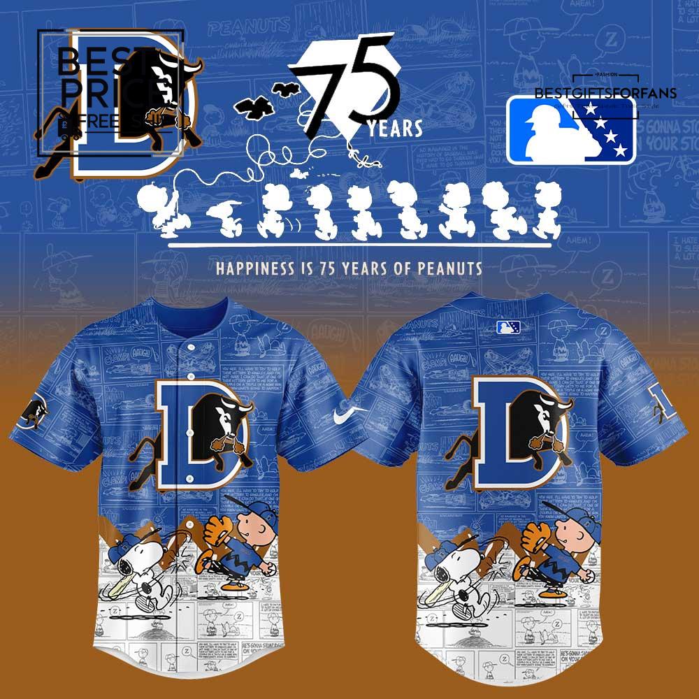 Durham Bulls 75th Anniversary of Peanuts Jersey Flat Cap Set Limited Edition Baseball Jersey Durham Bulls 75th Anniversary of Peanuts Jersey Flat Cap Set Limited Edition Baseball Jersey