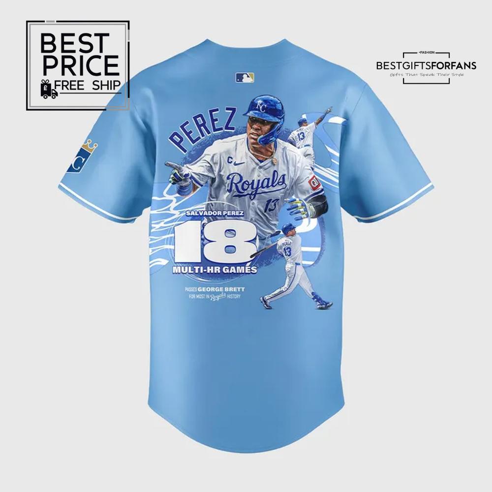 Kansas City Royals Salvador Perez 18 Multi-Homer Games Limited Edition Baseball Jersey Kansas City Royals Salvador Perez 18 Multi-Homer Games Limited Edition Baseball Jersey
