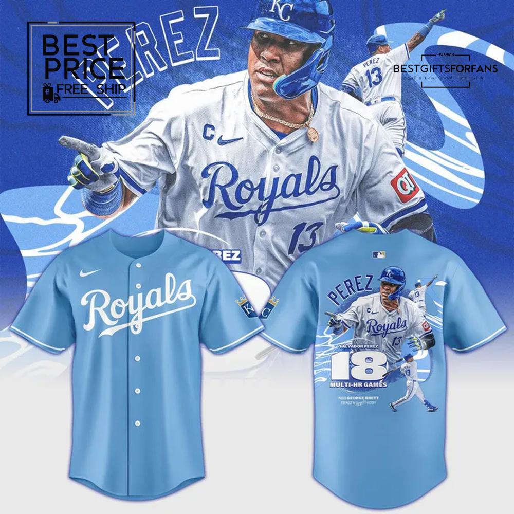 Kansas City Royals Salvador Perez 18 Multi-Homer Games Limited Edition Baseball Jersey Kansas City Royals Salvador Perez 18 Multi-Homer Games Limited Edition Baseball Jersey