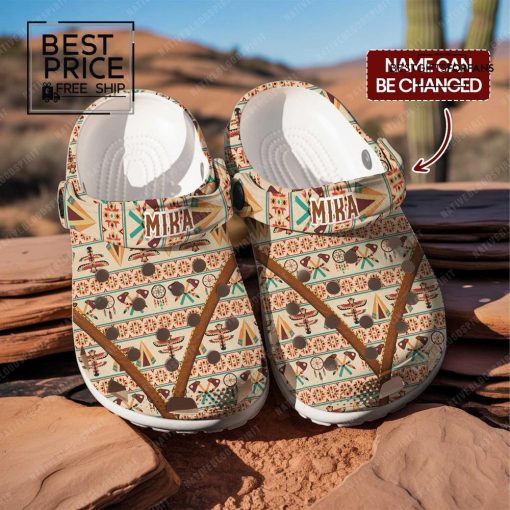 Beige Tribal Clogs with Subtle Native Pattern Special Edition Crocs