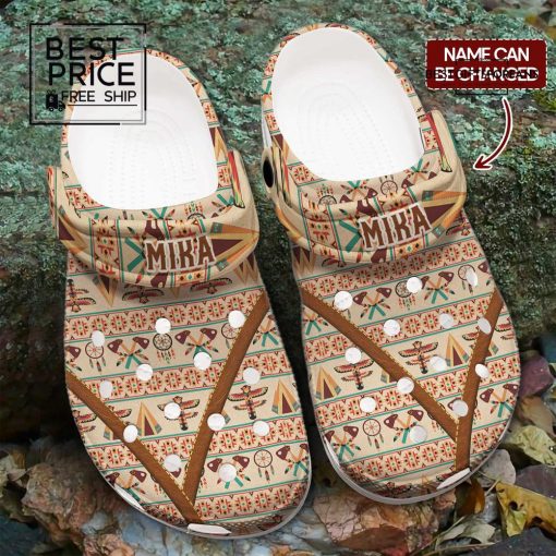 Beige Tribal Clogs with Subtle Native Pattern Special Edition Crocs