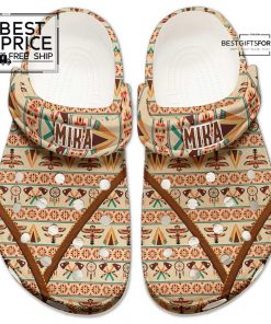Custom Name Beige Tribal Clogs Subtle Native 3