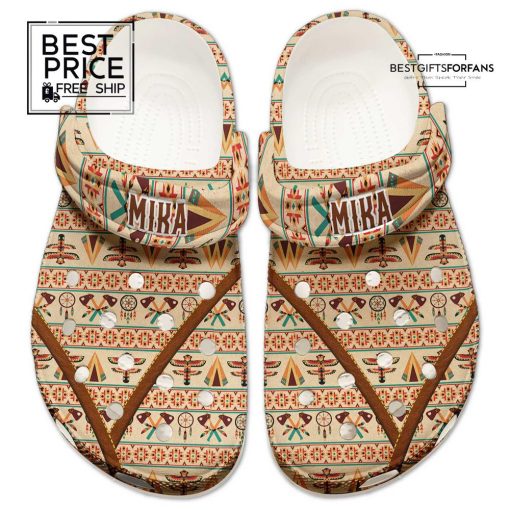 Beige Tribal Clogs with Subtle Native Pattern Special Edition Crocs
