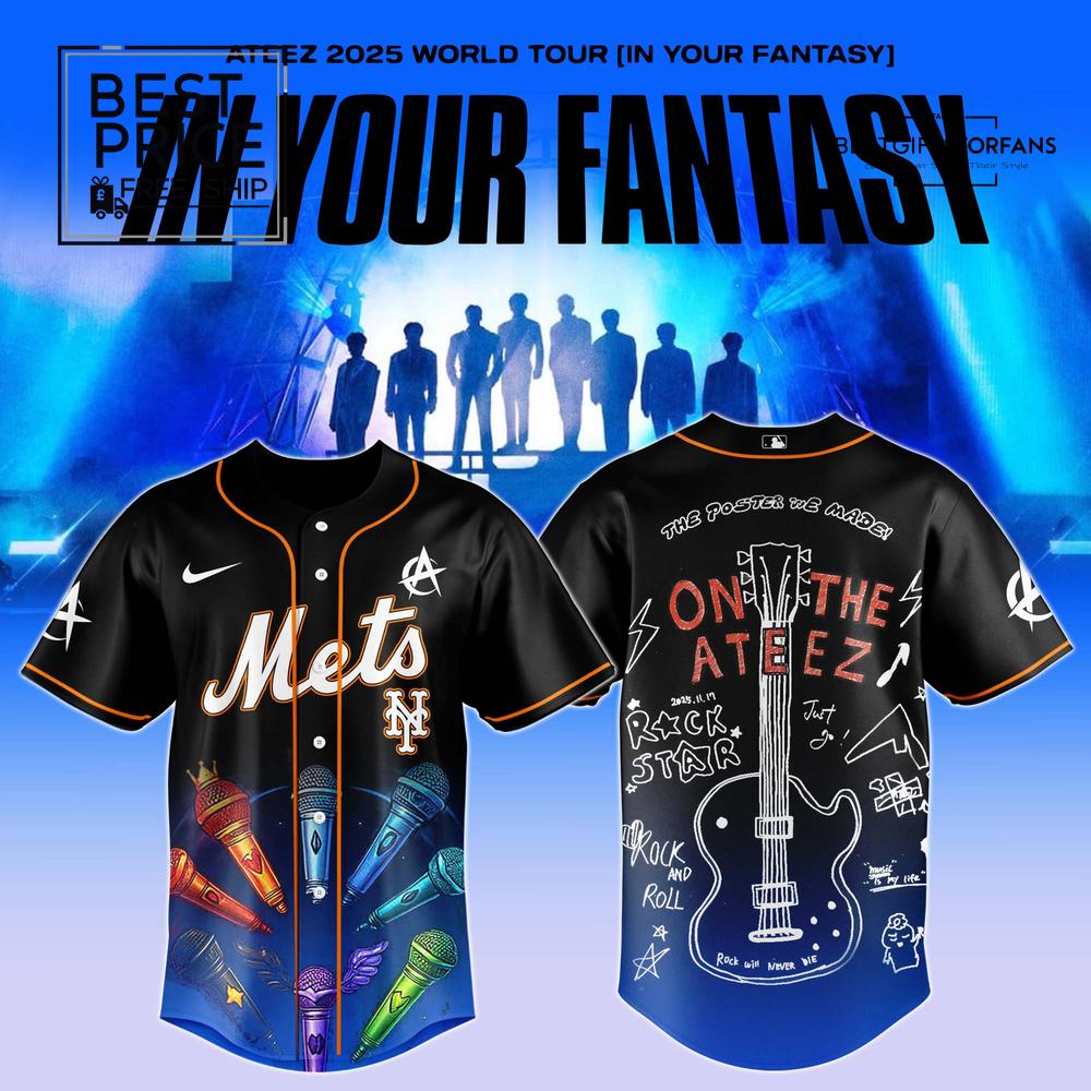 NYM x ATEEZ 2025 World Tour Jersey Limited Edition Baseball Jersey NYM x ATEEZ 2025 World Tour Jersey Limited Edition Baseball Jersey